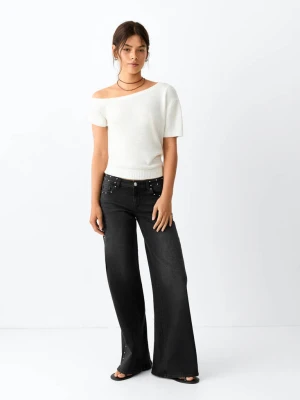 Jeansy wide leg z ćwiekami black denim - Teen - - MANGO TEEN