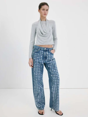 Dżinsy z prostymi nogawkami i ćwiekami średni niebieski - Kobieta - - MANGO