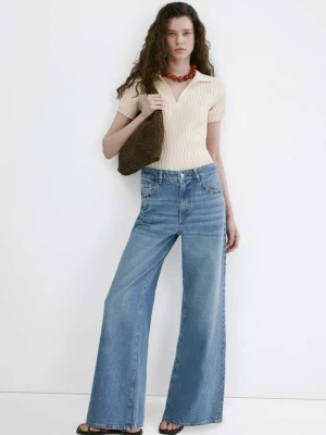 Dżinsy z prostymi nogawkami i ćwiekami średni niebieski - Kobieta - - MANGO