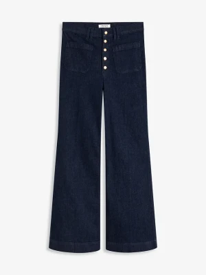 Dżinsy z rozszerzanymi nogawkami, high waist BonPrix niebieski