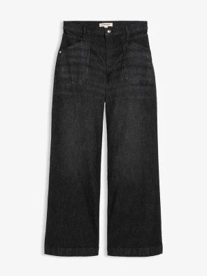 Jeansy mid waist z szerokimi nogawkami i naszywanymi kieszeniami BonPrix czarny
