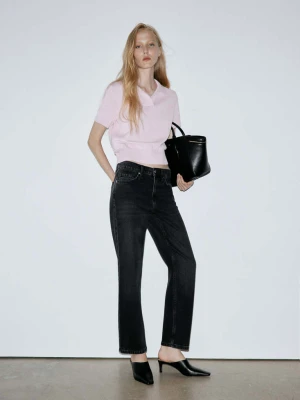Dżinsy ze średnim stanem i prostymi nogawkami black denim - Kobieta - MANGO