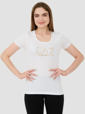 EA7 Biały damski t-shirt z cyrkoniami, Rozmiar XS EA7 Emporio Armani