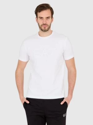 EA7 Biały męski t-shirt z dużym białym logo EA7 Emporio Armani