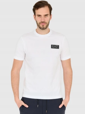 EA7 Biały męski t-shirt z naszywką z logo EA7 Emporio Armani