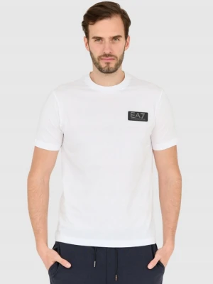 EA7 Biały męski t-shirt z naszywką z logo, Rozmiar XL EA7 Emporio Armani