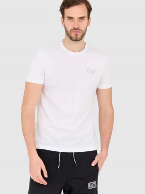 EA7 Biały t-shirt męski z małym szarym logo EA7 Emporio Armani