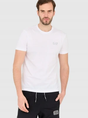 EA7 Biały t-shirt męski z małym szarym logo, Rozmiar M EA7 Emporio Armani