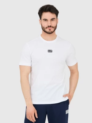 EA7 Biały t-shirt męski z naszywką z logo EA7 Emporio Armani