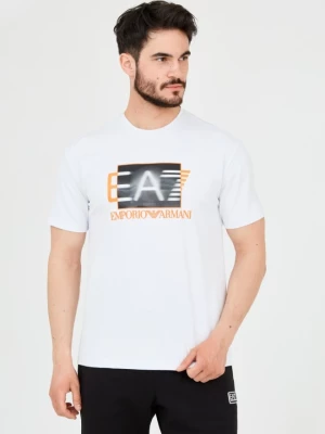 EA7 Biały t-shirt z holograficznym logo EA7 Emporio Armani
