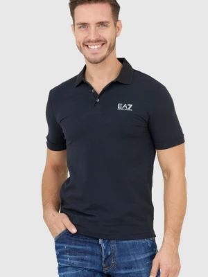 EA7 Ciemnogranatowa męska koszulka polo ze srebrnym logo, Rozmiar XL EA7 Emporio Armani