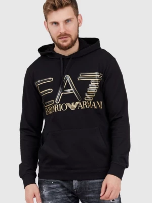 EA7 Czarna bluza męska z kapturem i złotym logo EA7 Emporio Armani