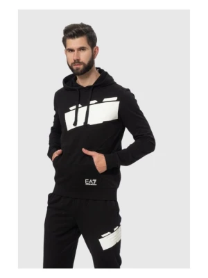 EA7 Czarna męska bluza z dużym białym logo, Rozmiar XL EA7 Emporio Armani