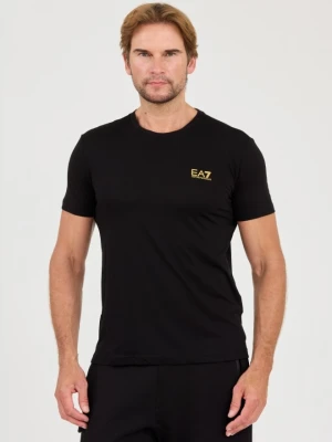 EA7 Czarny męski t-shirt bawełniany ze złotym logo, Rozmiar XL EA7 Emporio Armani