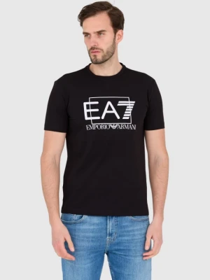 EA7 Czarny męski t-shirt z dużym białym logo, Rozmiar M EA7 Emporio Armani