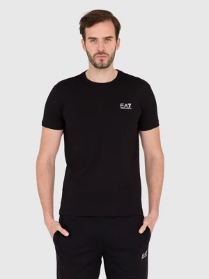 EA7 Czarny t-shirt męski z małym białym logo EA7 Emporio Armani