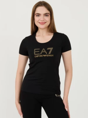EA7 Czarny t-shirt z cyrkoniami EA7 Emporio Armani
