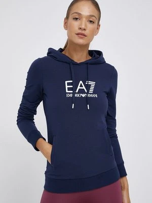 EA7 Emporio Armani Bluza 8NTM36.TJCQZ damska kolor granatowy z kapturem gładka