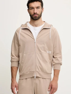 EA7 Emporio Armani bluza bawełniana męska kolor beżowy z kapturem gładka AF12681.7M000203