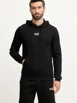 EA7 Emporio Armani bluza bawełniana męska kolor czarny z kapturem z nadrukiem 8NPM32.PJVRZ