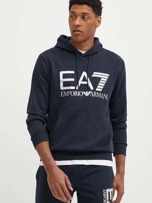 EA7 Emporio Armani bluza bawełniana męska kolor granatowy z kapturem z nadrukiem PJSHZ.6DPM16