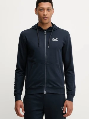 EA7 Emporio Armani bluza bawełniana męska kolor niebieski z kapturem z nadrukiem AF13512.7M000568