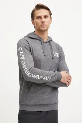 EA7 Emporio Armani bluza bawełniana męska kolor szary z kapturem z nadrukiem PJ05Z.8NPM18