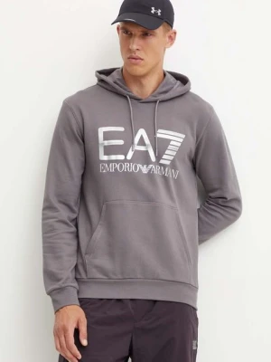 EA7 Emporio Armani bluza bawełniana męska kolor szary z kapturem z nadrukiem PJSHZ.6DPM16