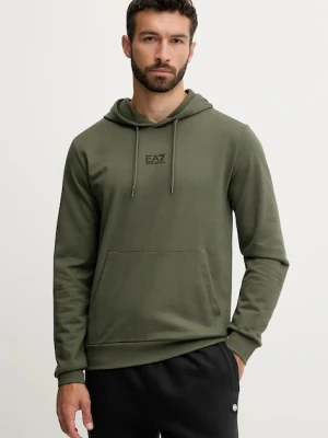 EA7 Emporio Armani bluza bawełniana męska kolor zielony z kapturem gładka PJVRZ.8NPM32