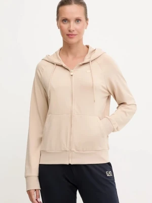 EA7 Emporio Armani bluza damska kolor beżowy z kapturem gładka AF13135.7W000458