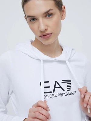 EA7 Emporio Armani bluza damska kolor biały z kapturem z nadrukiem