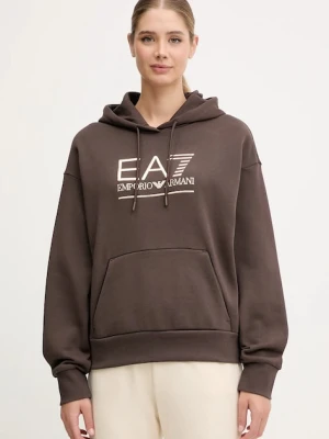 EA7 Emporio Armani bluza damska kolor brązowy z kapturem z aplikacją AF10377-7W000422