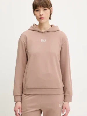 EA7 Emporio Armani bluza damska kolor brązowy z kapturem z nadrukiem AF10443.7W000074