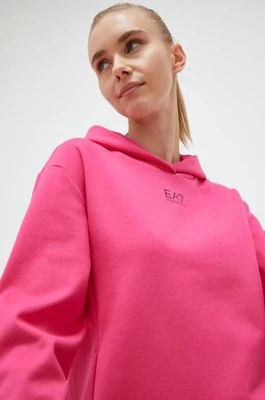 EA7 Emporio Armani bluza damska kolor różowy z kapturem z nadrukiem