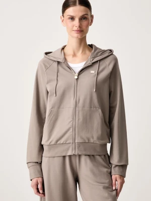 EA7 Emporio Armani bluza rozpinana z kapturem damska z bawełną beżowy