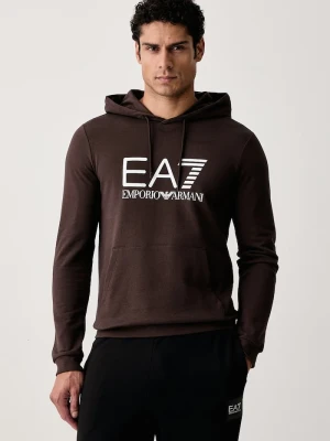 EA7 Emporio Armani bluza z kapturem męska bawełniana brązowy