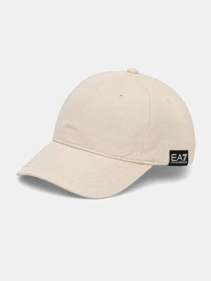 EA7 Emporio Armani czapka z daszkiem bawełniana kolor beżowy z aplikacją AF11989.7X000047