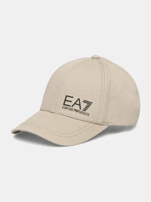 EA7 Emporio Armani czapka z daszkiem bawełniana kolor beżowy z nadrukiem AF11989.7X000005