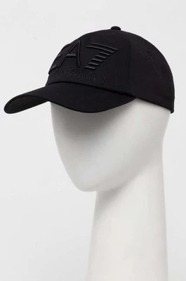 EA7 Emporio Armani czapka z daszkiem bawełniana kolor czarny z aplikacją