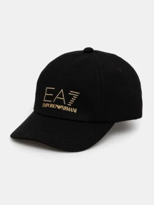 EA7 Emporio Armani czapka z daszkiem bawełniana kolor czarny z aplikacją AF13009.7W000327