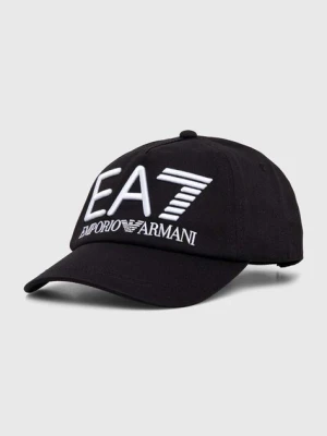 EA7 Emporio Armani czapka z daszkiem bawełniana kolor czarny z aplikacją CC980.245091