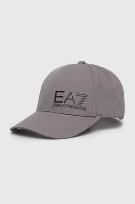 EA7 Emporio Armani czapka z daszkiem bawełniana kolor szary z aplikacjąCHEAPER