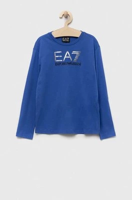 EA7 Emporio Armani longsleeve bawełniany dziecięcy kolor niebieski z nadrukiem