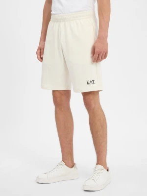 EA7 Emporio Armani Męskie szorty dresowe Mężczyźni Bawełna biały jednolity,
