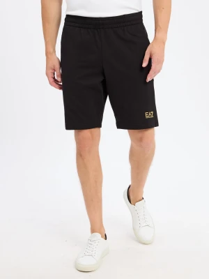 EA7 Emporio Armani Męskie szorty dresowe Mężczyźni Bawełna czarny jednolity,