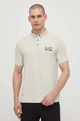 EA7 Emporio Armani polo męski kolor beżowy gładki