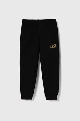 EA7 Emporio Armani spodnie dresowe bawełniane dziecięce kolor czarny z nadrukiem
