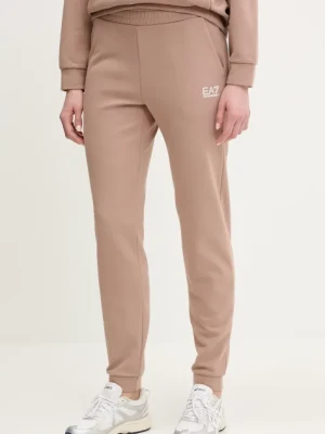 EA7 Emporio Armani spodnie dresowe damskie kolor brązowy z nadrukiem AF10443.7W000075