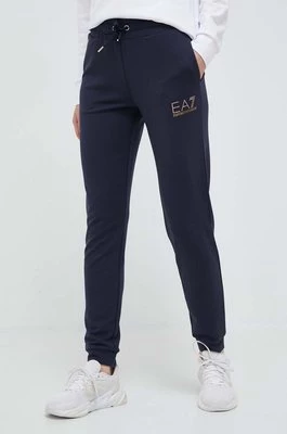 EA7 Emporio Armani spodnie dresowe damskie kolor granatowy z nadrukiem