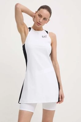 EA7 Emporio Armani sukienka sportowa kolor biały mini rozkloszowana